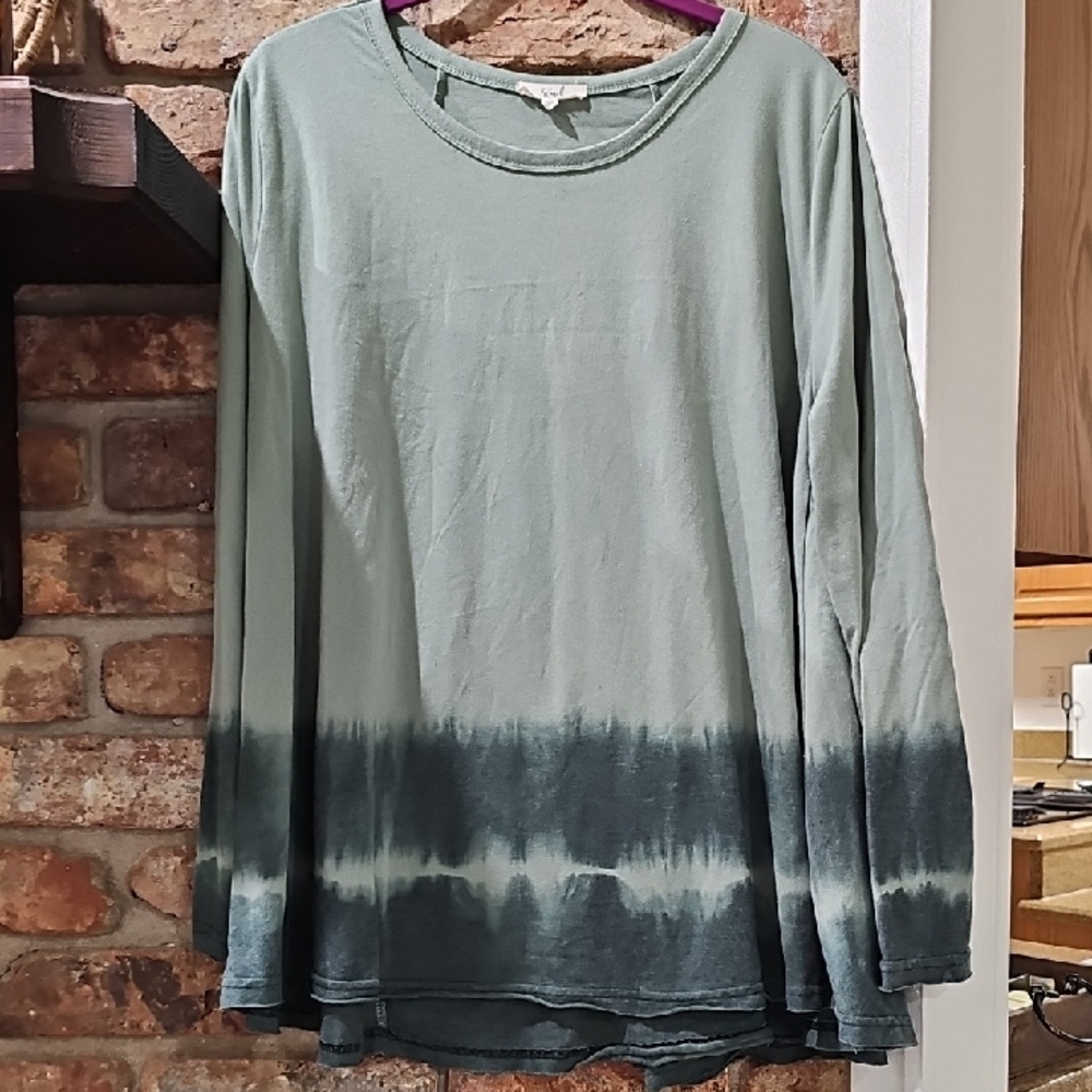Easel Sage Green Monochrome Tie-Dye Long Sleeve Top.